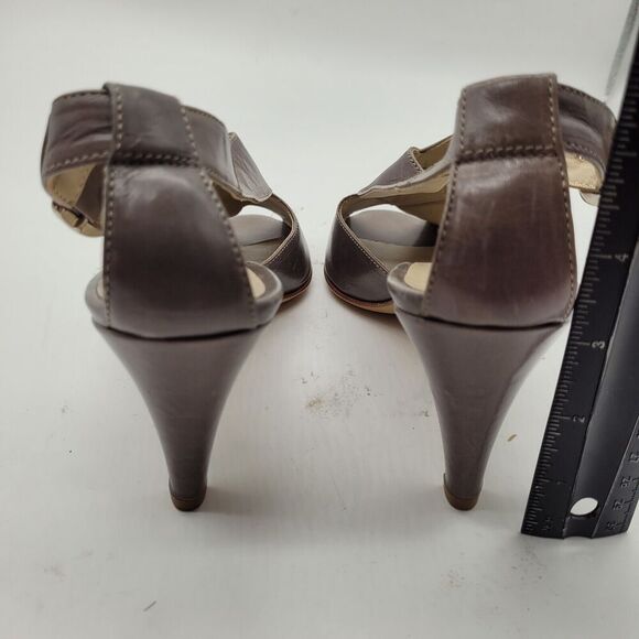 AGL gray brown leather sling back sandal cone heels sz EU 40 US 10 criss cross - Picture 6 of 10